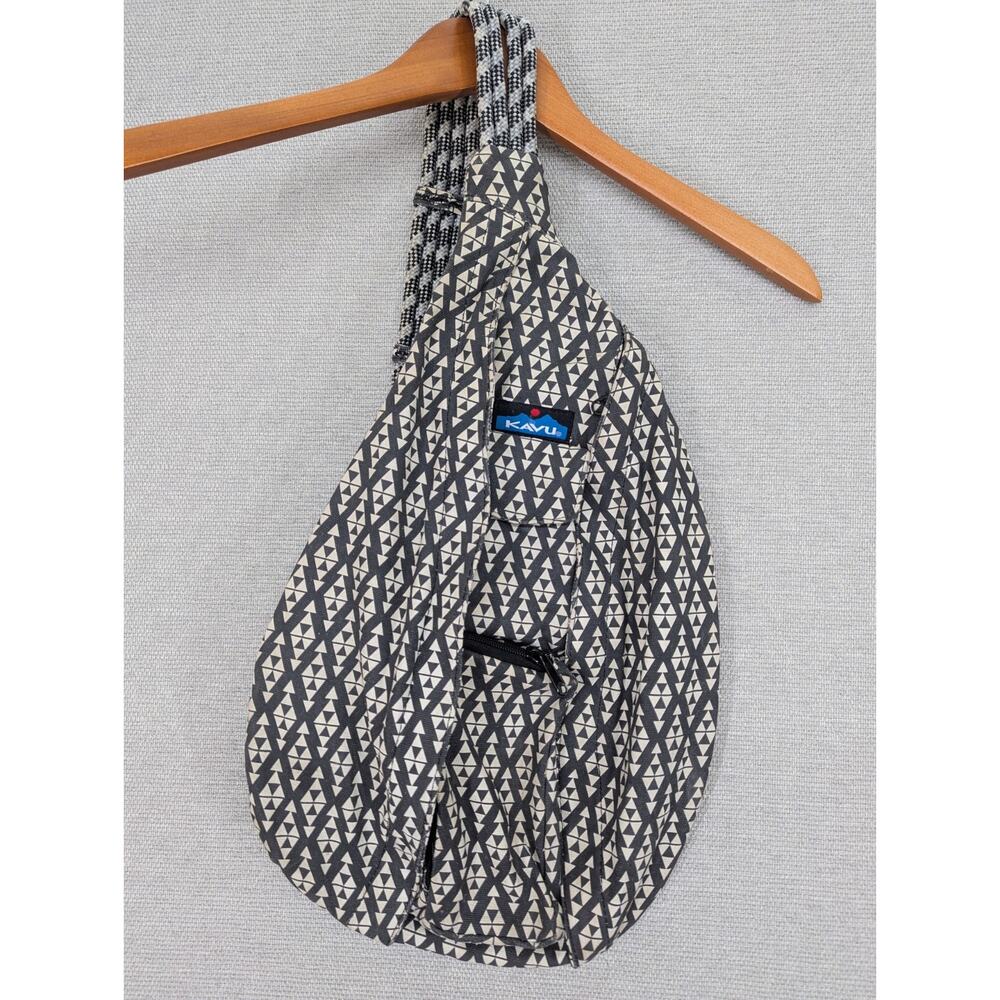 Kavu Rope Sling Bag Dark Gray Cream Zip Pockets Handbag Crossbody Original
